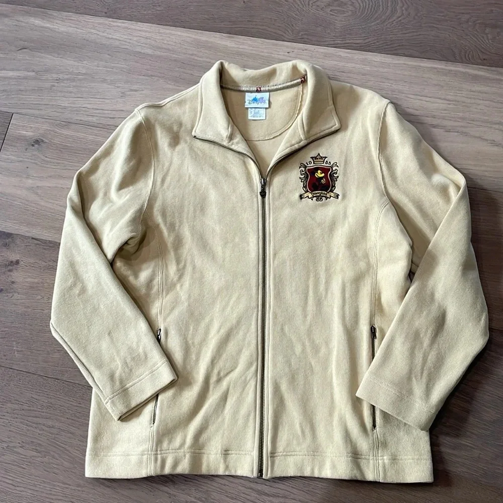 Vintage Disney 1955 Mickey Badge Embroidered Zip Up Beige Jacket Size XL